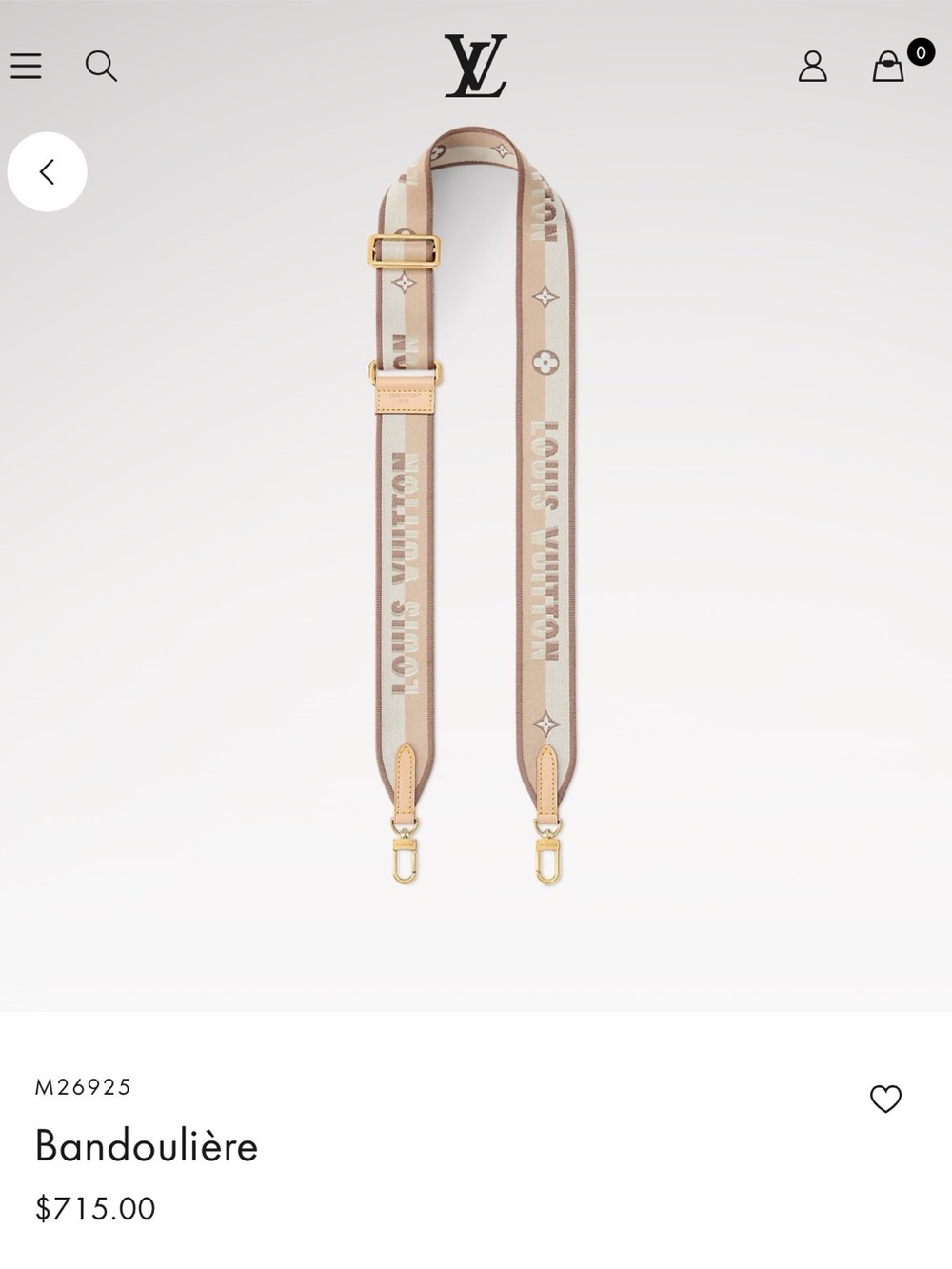 Louis Vuitton Beige and Tan Bandoulière Strap with Gold Hardware